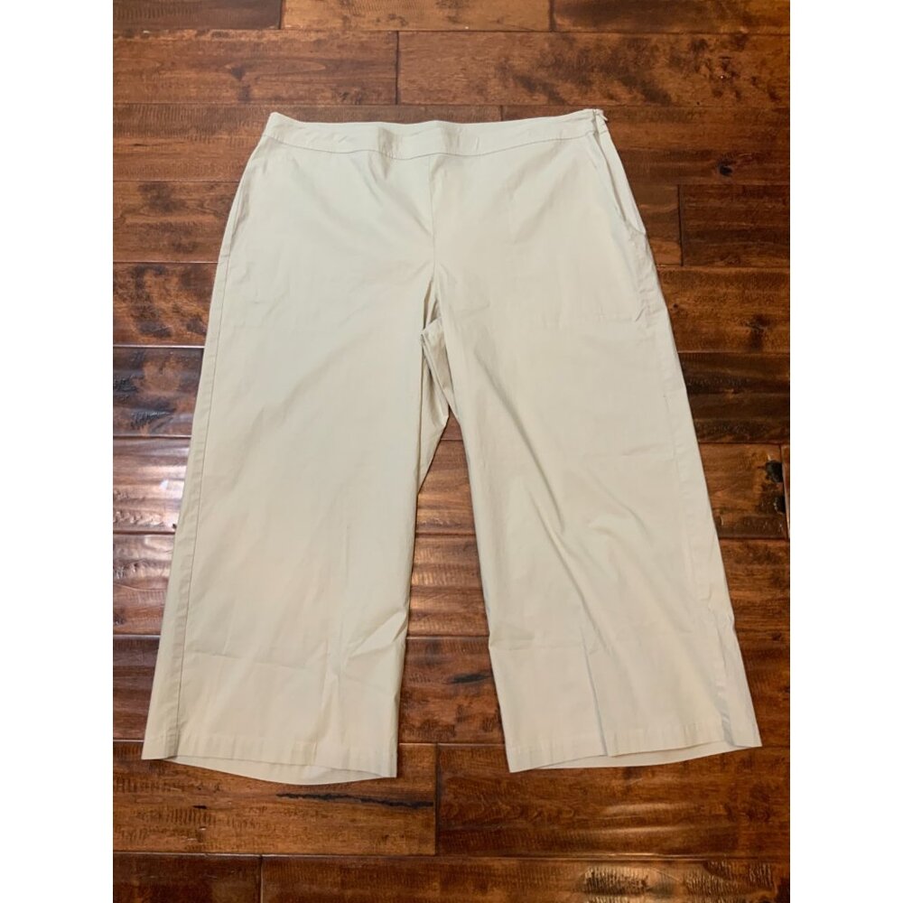 Eileen Fisher Khaki Tan Ankle Cropped Stretch Poplin Pants NWT $188, Size XL